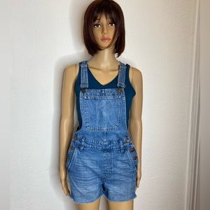 Madewell Adirondack Raw Hem Denim Short Overalls Women’s Size XS Cotton Blue EUC